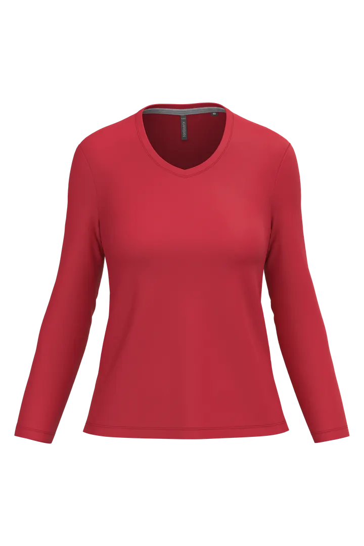 T-shirt col V manches longues femme Red