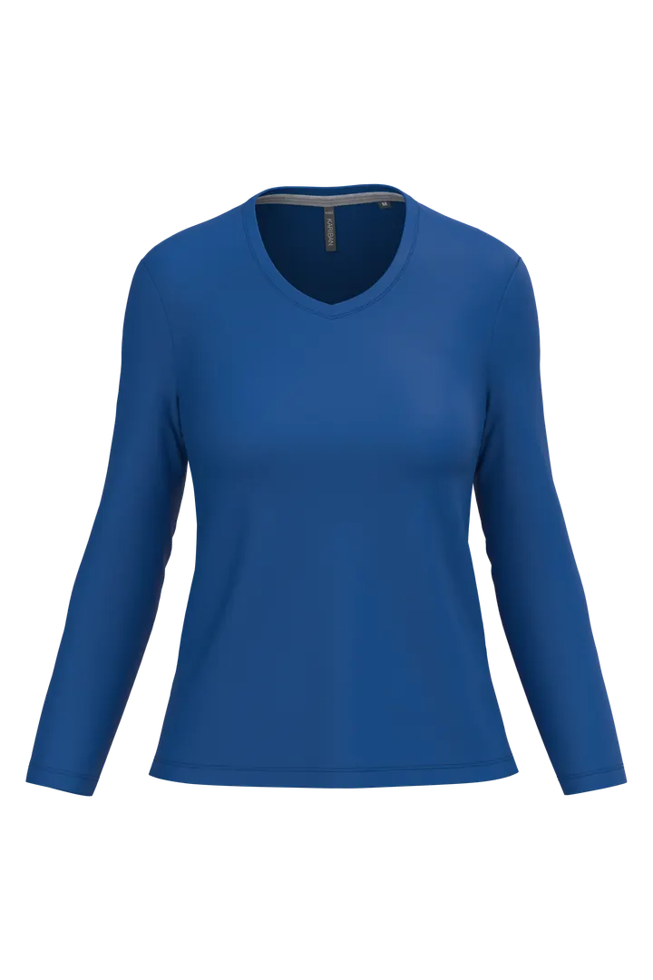 T-shirt col V manches longues femme Royal Blue