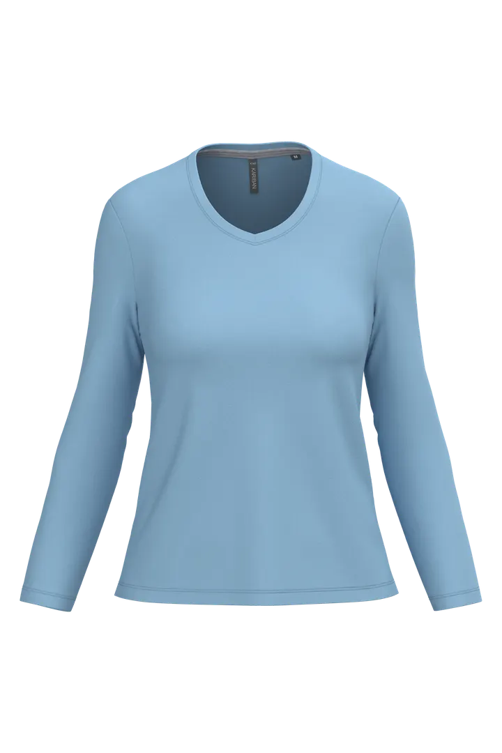 T-shirt col V manches longues femme Sky Blue