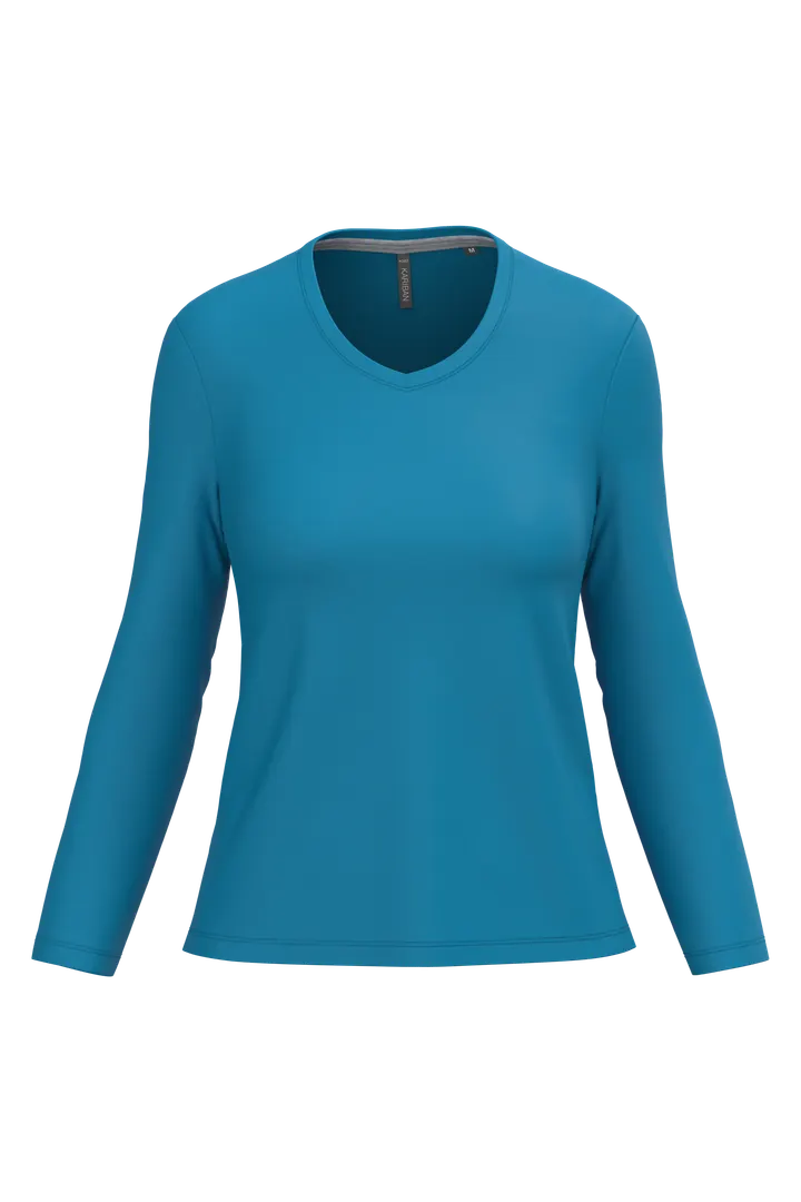 T-shirt col V manches longues femme Tropical Blue