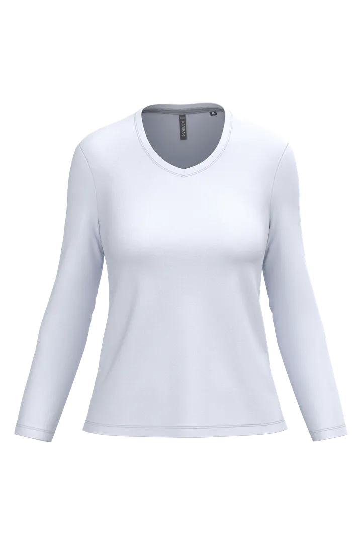 T-shirt col V manches longues femme White
