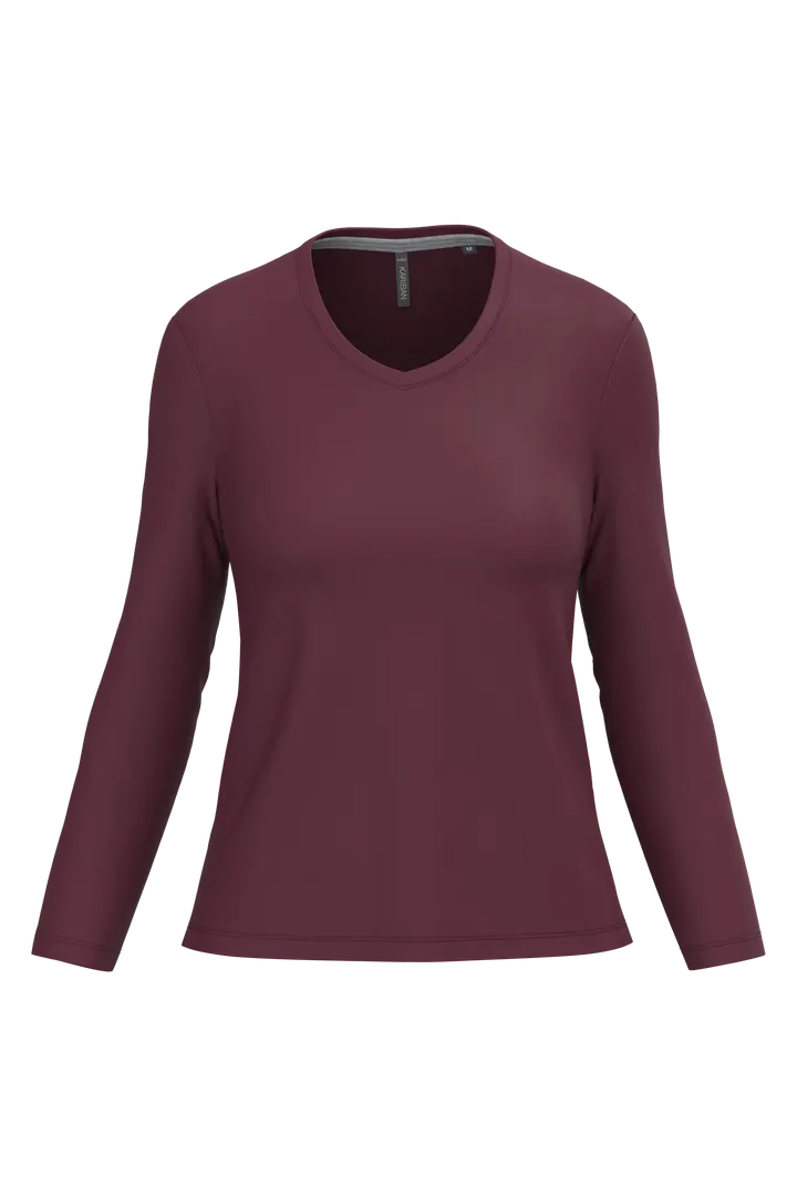 T-shirt col V manches longues femme Wine