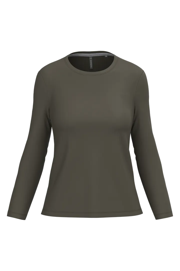 Damen-Langarmshirt mit Rundhalsausschnitt Dark Khaki