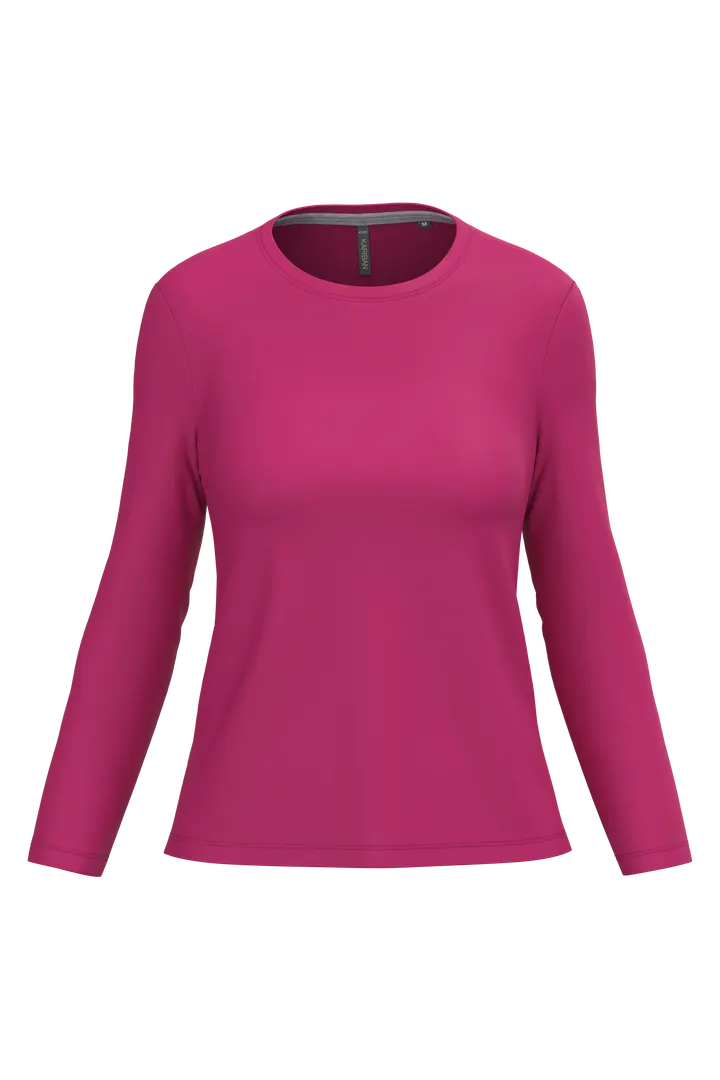 Damen-Langarmshirt mit Rundhalsausschnitt Fuchsia