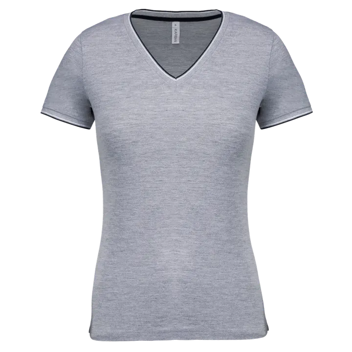 Damen T-Shirt aus Piqué-Trikot mit V-Ausschnitt Oxford Grey / Navy / White