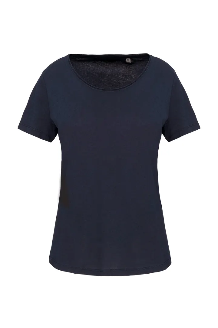 Bio-T-Shirt für Damen mit kurzen Ärmeln und ungesäumtem Halsausschnitt Navy
