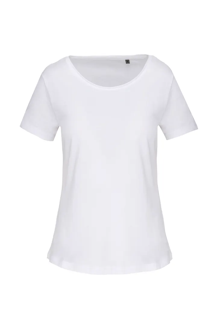 Bio-T-Shirt für Damen mit kurzen Ärmeln und ungesäumtem Halsausschnitt White
