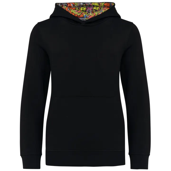 Kapuzensweatshirt mit kontrastfarbener Kapuze und Motiven für Kinder Black / Skate Graffiti