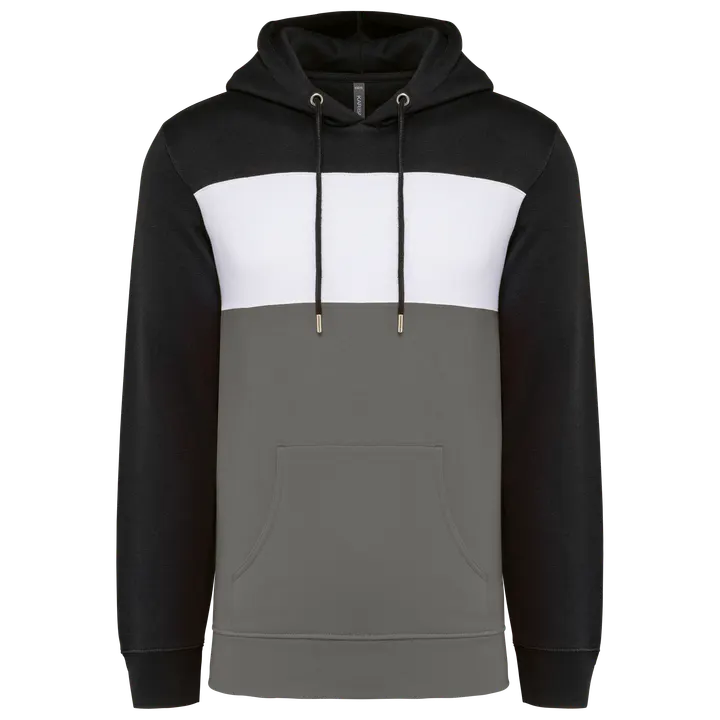 Dreifarbiges Kapuzensweatshirt, Unisex Black / White / Basalt Grey