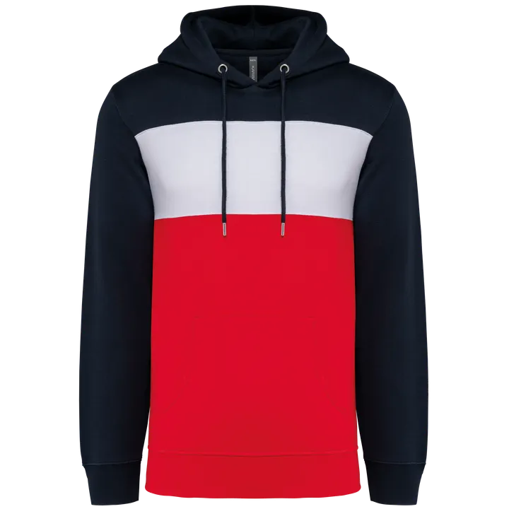 Dreifarbiges Kapuzensweatshirt, Unisex Navy / White / Red