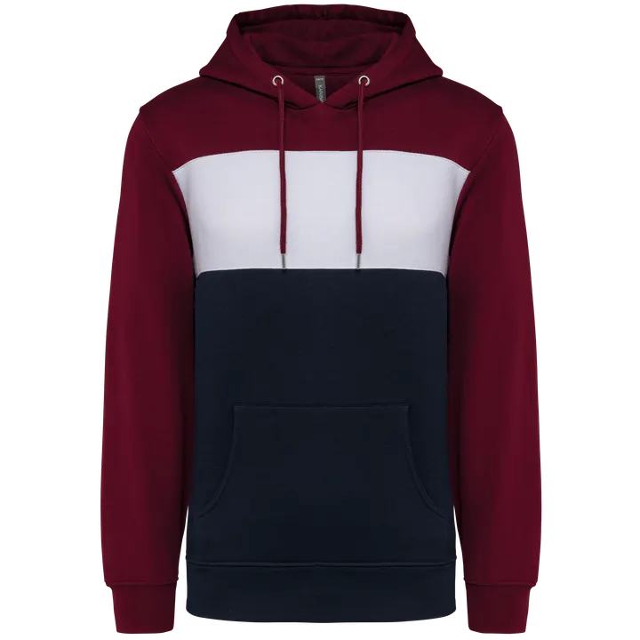 Dreifarbiges Kapuzensweatshirt, Unisex Wine / White / Navy