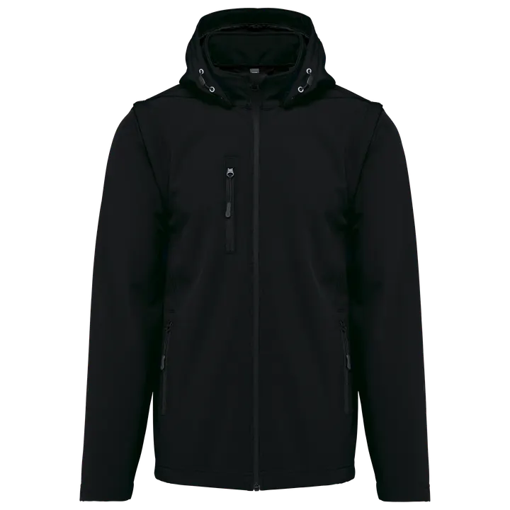 Veste Softshell 3 couches à capuche avec manches amovibles unisexe Black