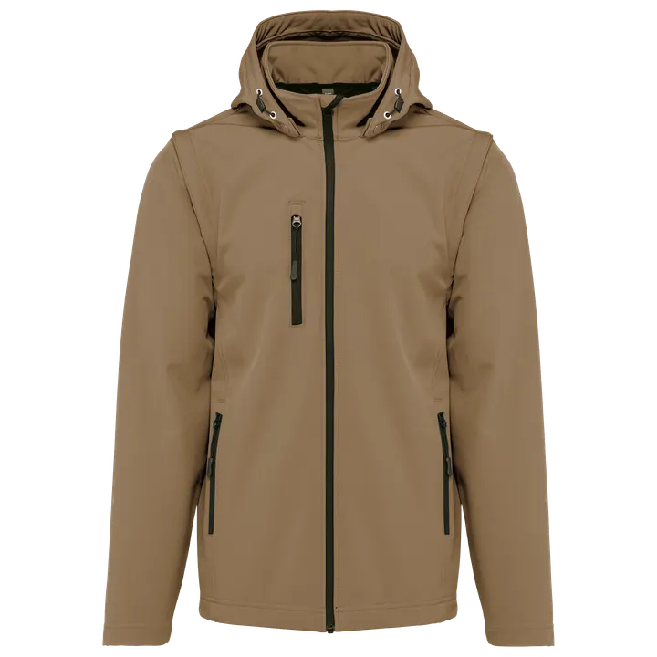 Veste Softshell 3 couches à capuche avec manches amovibles unisexe Camel