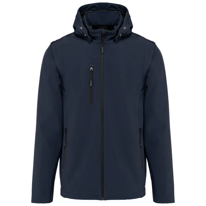 Veste Softshell 3 couches à capuche avec manches amovibles unisexe Navy