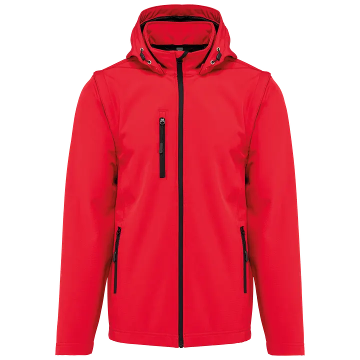 Veste Softshell 3 couches à capuche avec manches amovibles unisexe Red
