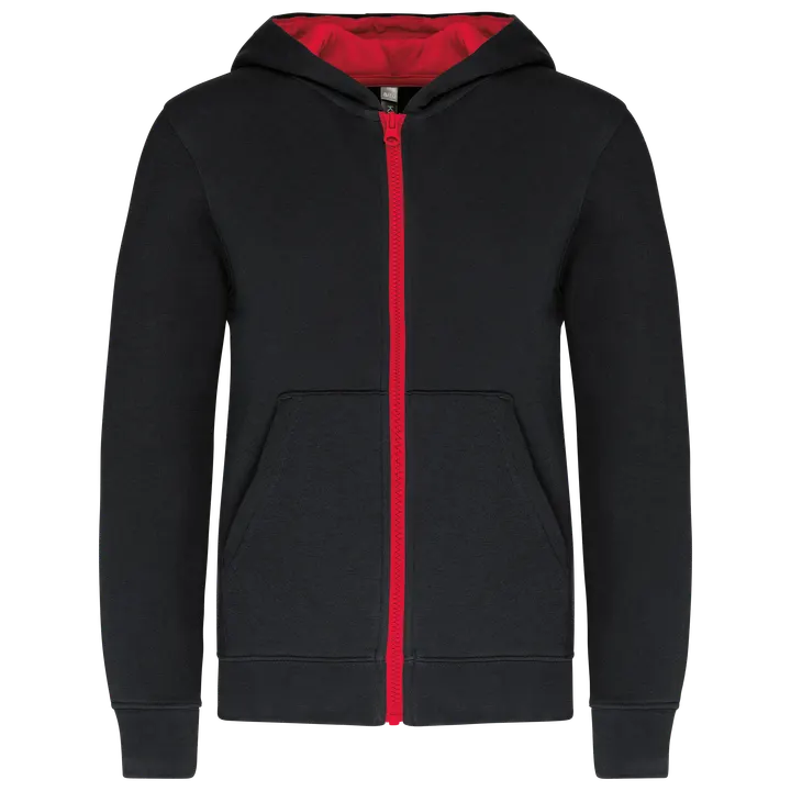 Kinder KAPUZENSWEATSHIRT mit Reißverschluss Black / Red