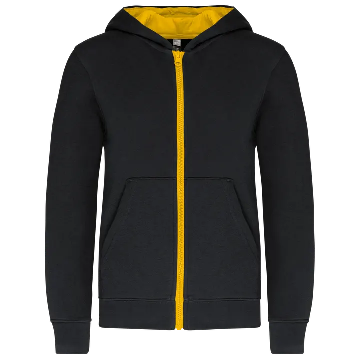 Kinder KAPUZENSWEATSHIRT mit Reißverschluss Black / Yellow