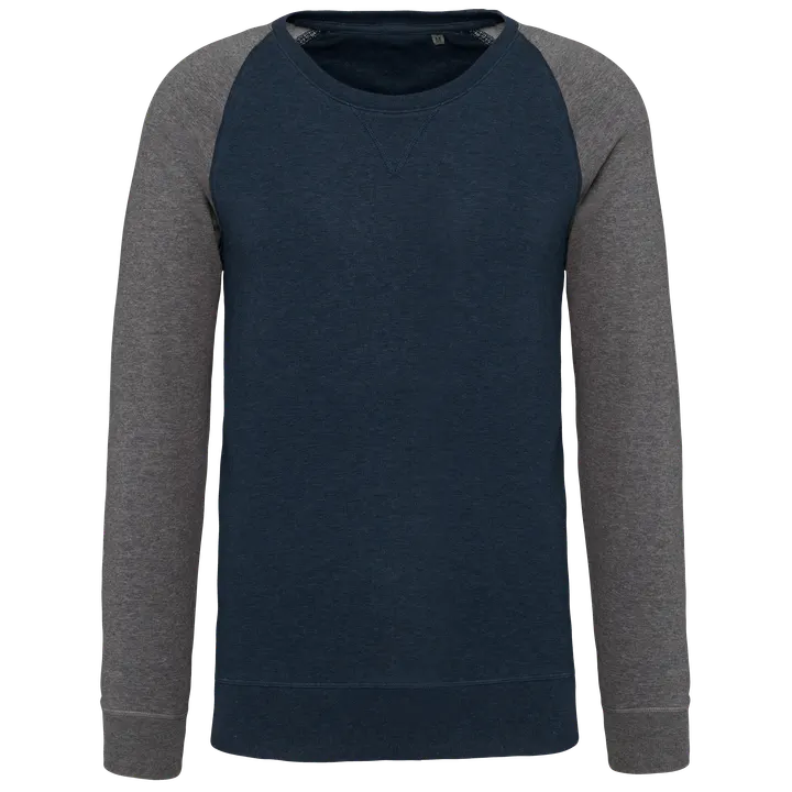 Zweifarbiges Herren-Sweatshirt French Terry mit Rundhalsausschnitt und Raglanärmeln AUS BIO-Baumwolle French Navy Heather / Grey Heather