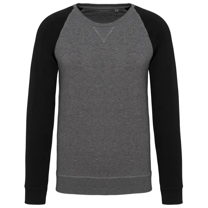Zweifarbiges Herren-Sweatshirt French Terry mit Rundhalsausschnitt und Raglanärmeln AUS BIO-Baumwolle Grey Heather / Black