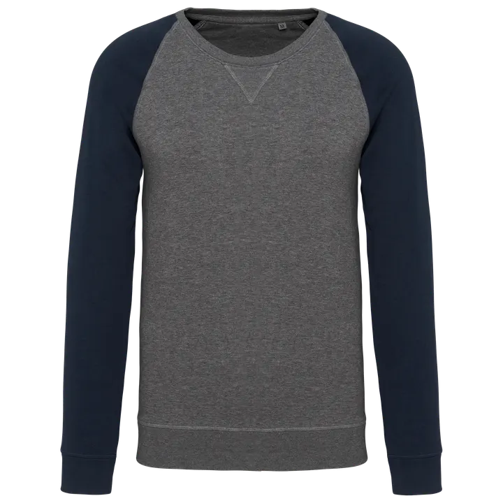 Zweifarbiges Herren-Sweatshirt French Terry mit Rundhalsausschnitt und Raglanärmeln AUS BIO-Baumwolle Grey Heather / Navy
