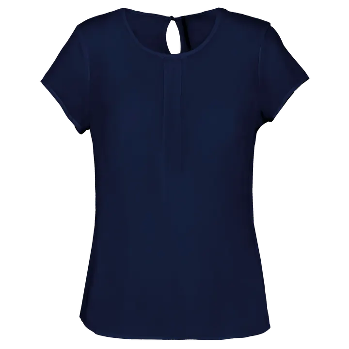 Kurzarm-Kreppbluse für Damen Deep Sea Blue