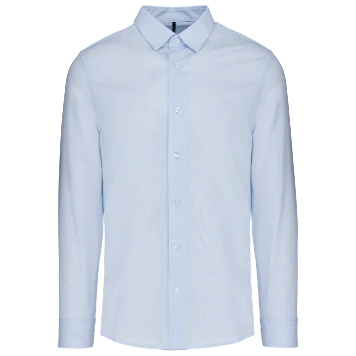 Langärmeliges Popeline-Herrenhemd Striped Pale Blue / White