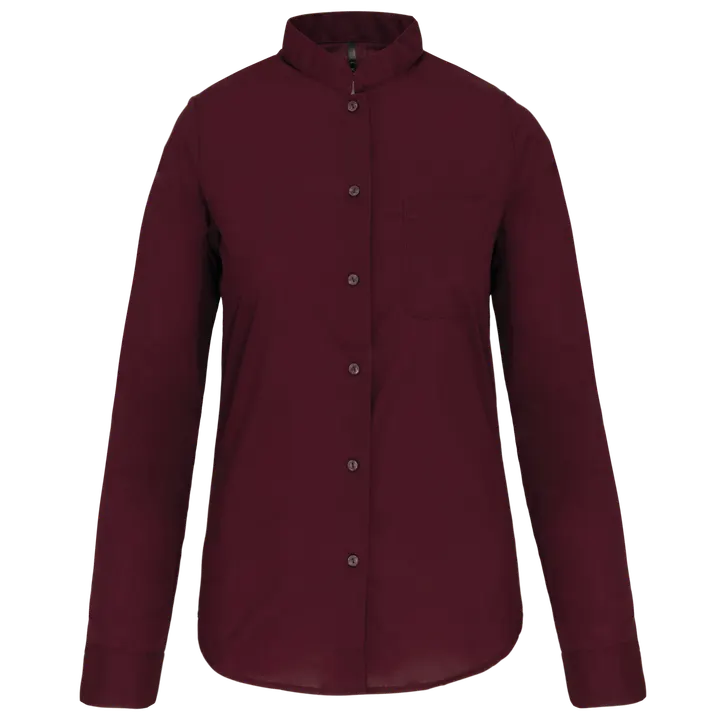 Chemise col mao manches longues femme Wine