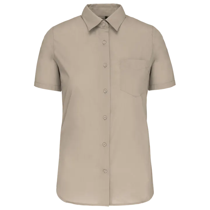 Popeline-Kurzarmhemd Baumwollpolyester pflegeleicht für Damen Beige