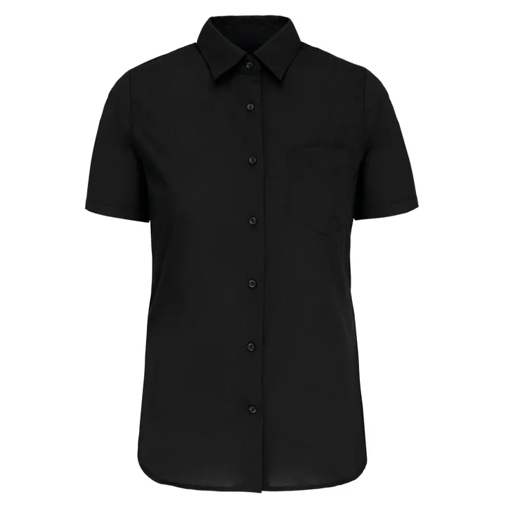 Popeline-Kurzarmhemd Baumwollpolyester pflegeleicht für Damen Black