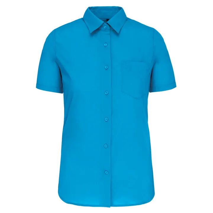 Popeline-Kurzarmhemd Baumwollpolyester pflegeleicht für Damen Bright Turquoise