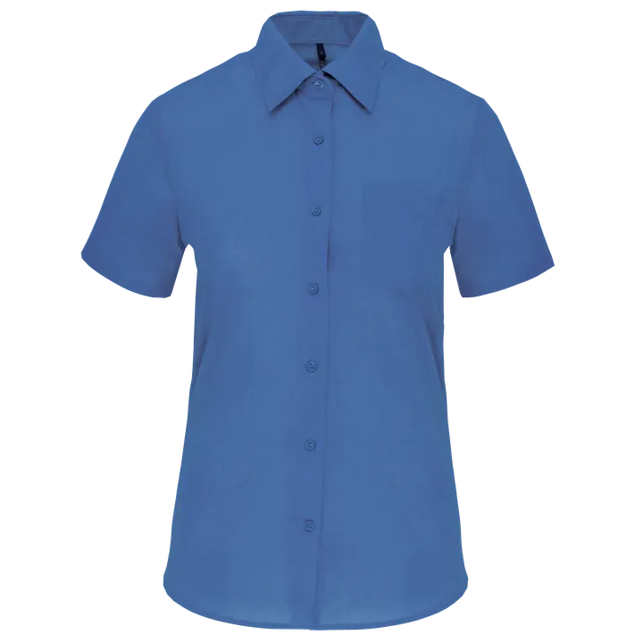 Popeline-Kurzarmhemd Baumwollpolyester pflegeleicht für Damen Cobalt Blue