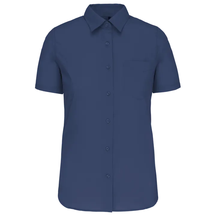 Popeline-Kurzarmhemd Baumwollpolyester pflegeleicht für Damen Deep Blue