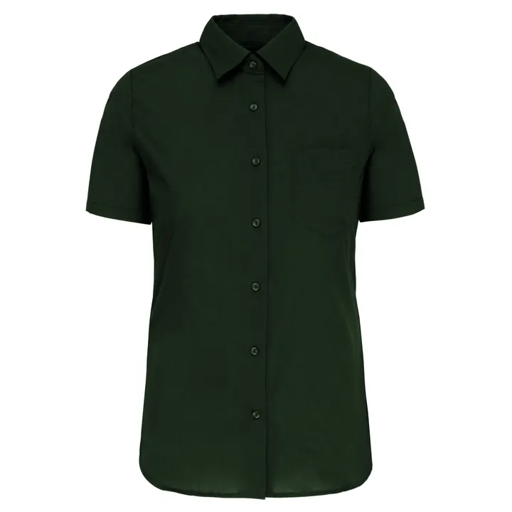 Popeline-Kurzarmhemd Baumwollpolyester pflegeleicht für Damen Forest Green