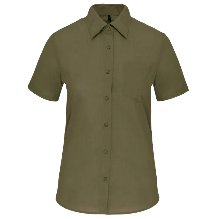 Popeline-Kurzarmhemd Baumwollpolyester pflegeleicht für Damen Light khaki