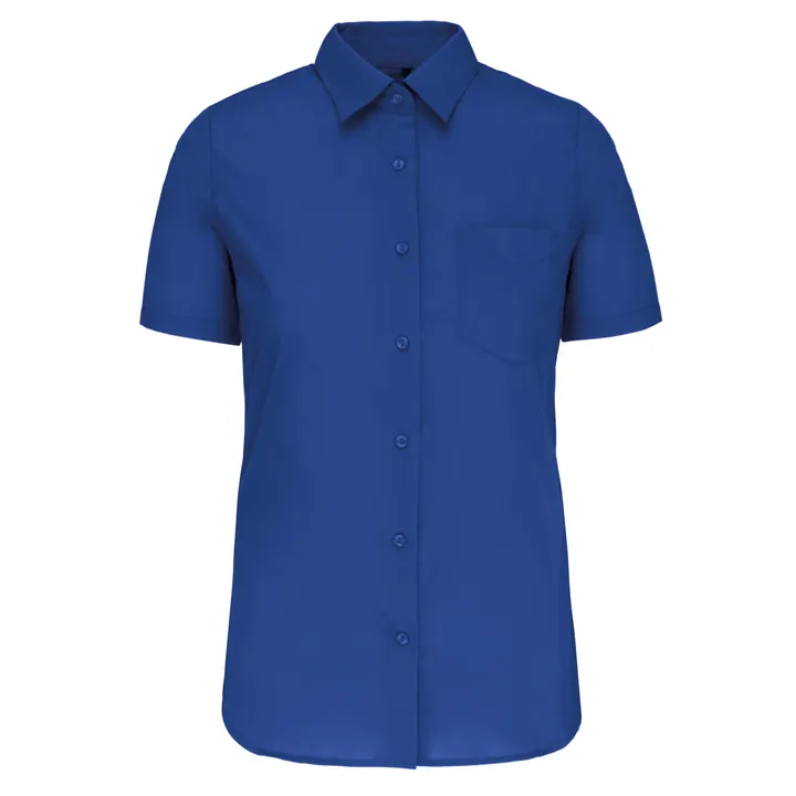 Popeline-Kurzarmhemd Baumwollpolyester pflegeleicht für Damen Light Royal Blue