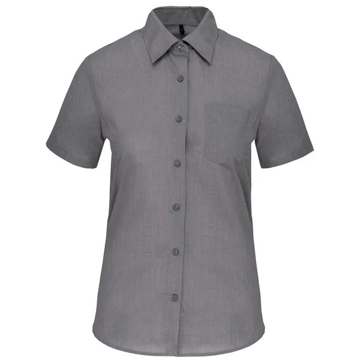 Popeline-Kurzarmhemd Baumwollpolyester pflegeleicht für Damen Marl Storm Grey