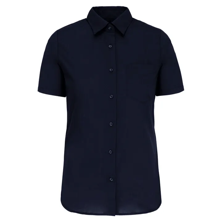 Popeline-Kurzarmhemd Baumwollpolyester pflegeleicht für Damen Navy
