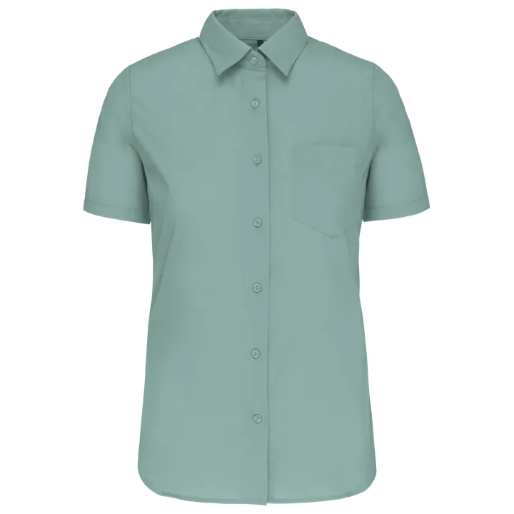Popeline-Kurzarmhemd Baumwollpolyester pflegeleicht für Damen Sage