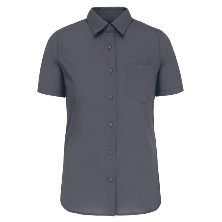 Popeline-Kurzarmhemd Baumwollpolyester pflegeleicht für Damen Urban Grey