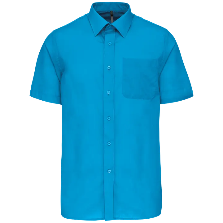 Popeline Kurzarmhemd Baumwollpolyester pflegeleicht für Herren Bright Turquoise