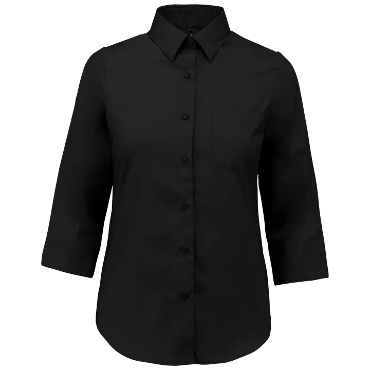 Chemise popeline polycoton manches 3/4 entretien facile femme Black