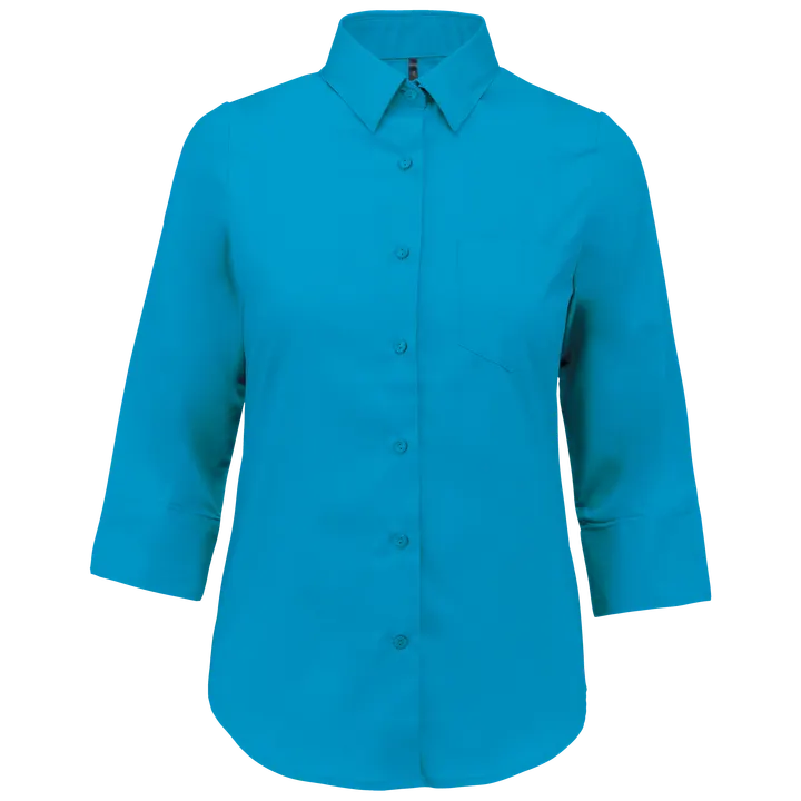 Chemise popeline polycoton manches 3/4 entretien facile femme Bright Turquoise