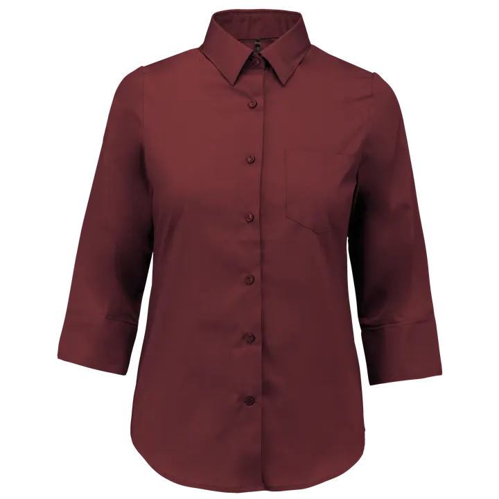 Chemise popeline polycoton manches 3/4 entretien facile femme Wine