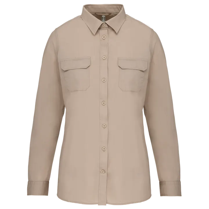 Chemise safari manches longues femme Beige