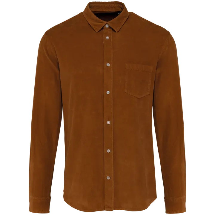 Chemise manches longues en velours homme Washed Brandy