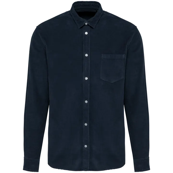 Chemise manches longues en velours homme Washed dark navy