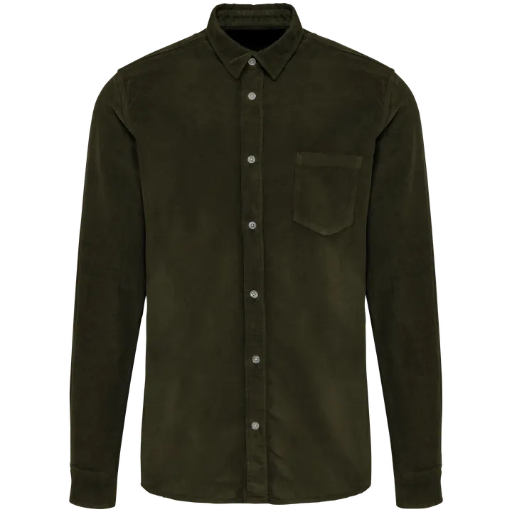 Chemise manches longues en velours homme Washed Dusky Khaki