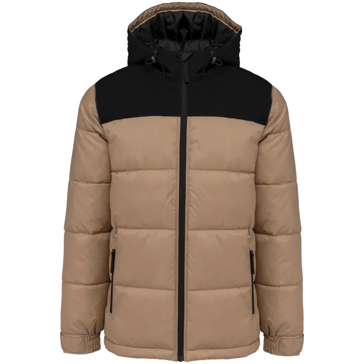 Unisex Steppparka mit Kapuze in zwei Farbtönen Wet Sand / Black