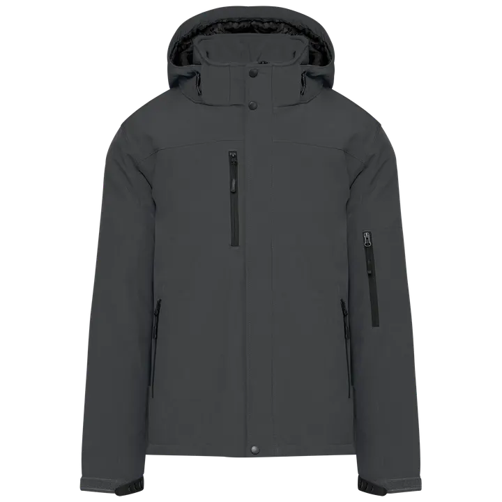 Herrenparka Softshell wattiert mit Kapuze Titanium