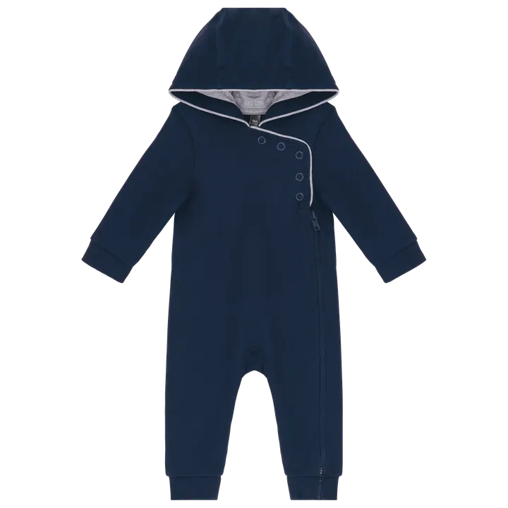 Babystrampler mit Kapuze Navy / Oxford Grey